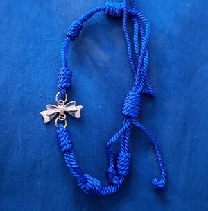 Blue Rope Bracelet with Silver Bow Charm
